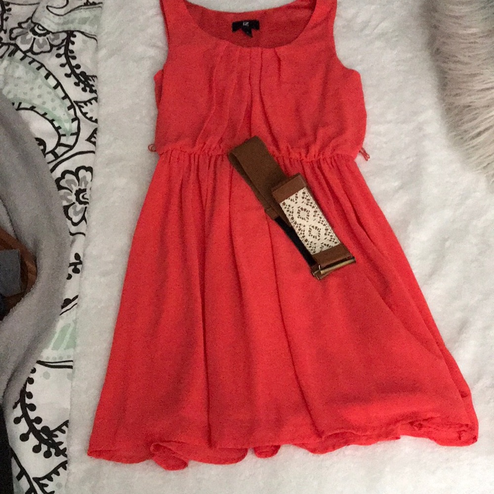 Coral dress with a belt